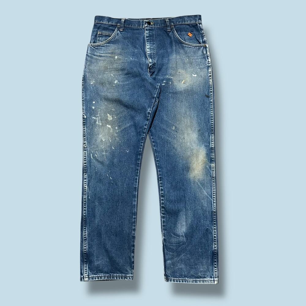 Vintage Wrangler FR Jeans Flame Resistant Dark Blue Distressed Workwear 38x33